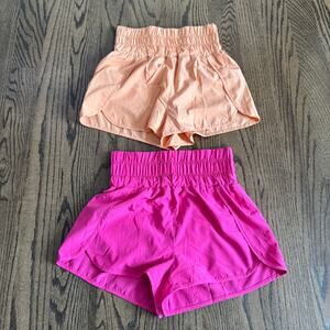 Pink Lily Womens Athletic Running Shorts Liner Set of 2 Pink Orange Size Small